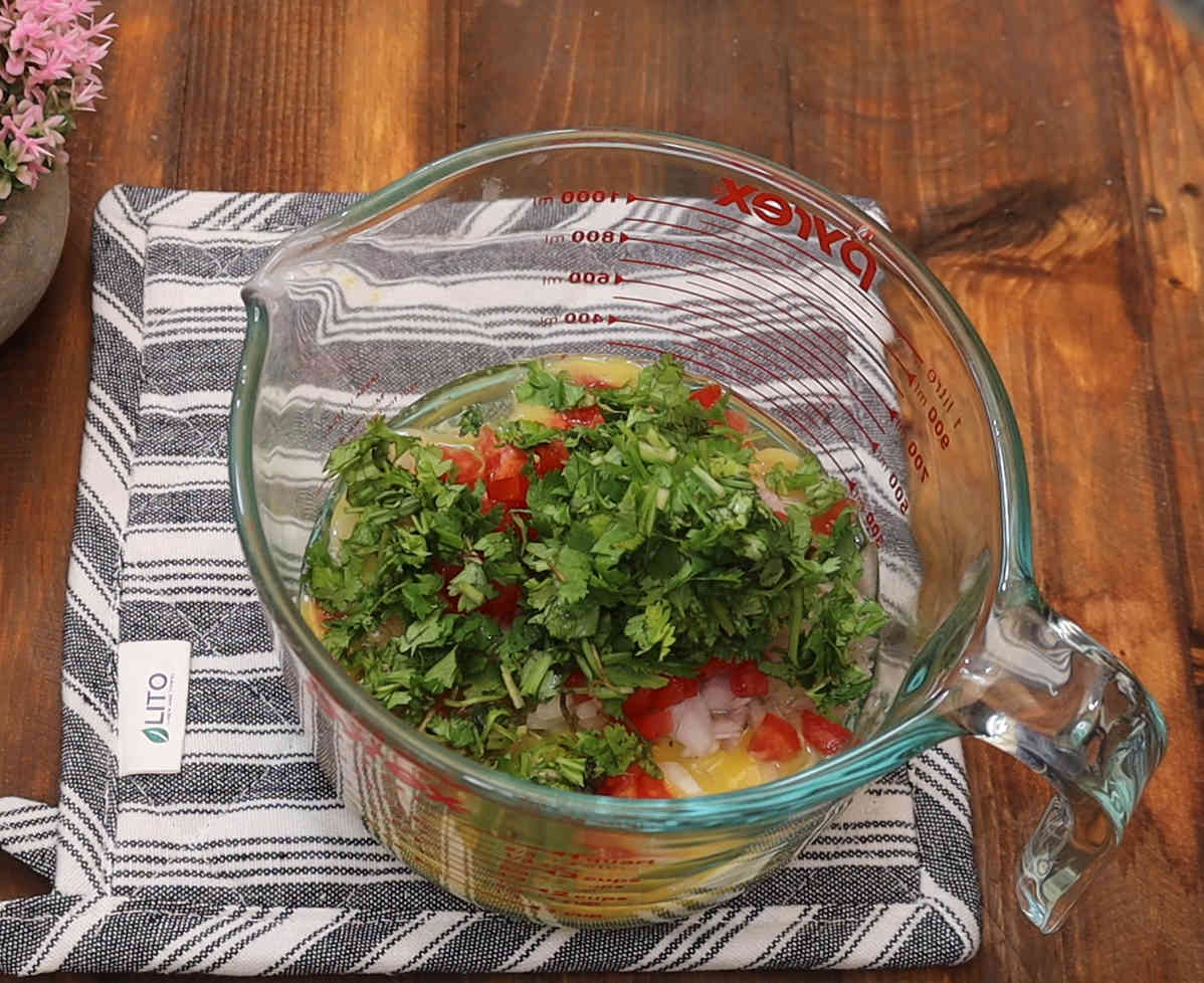 Add Coriander to egg mixture