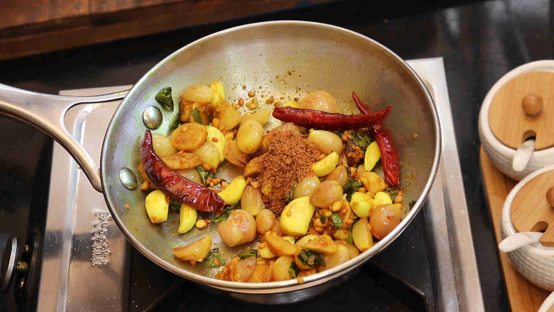 Add Jaggery powder to the chutney.