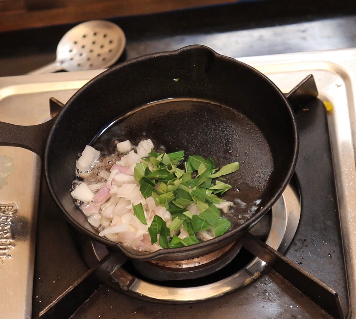add onion and curry leaves